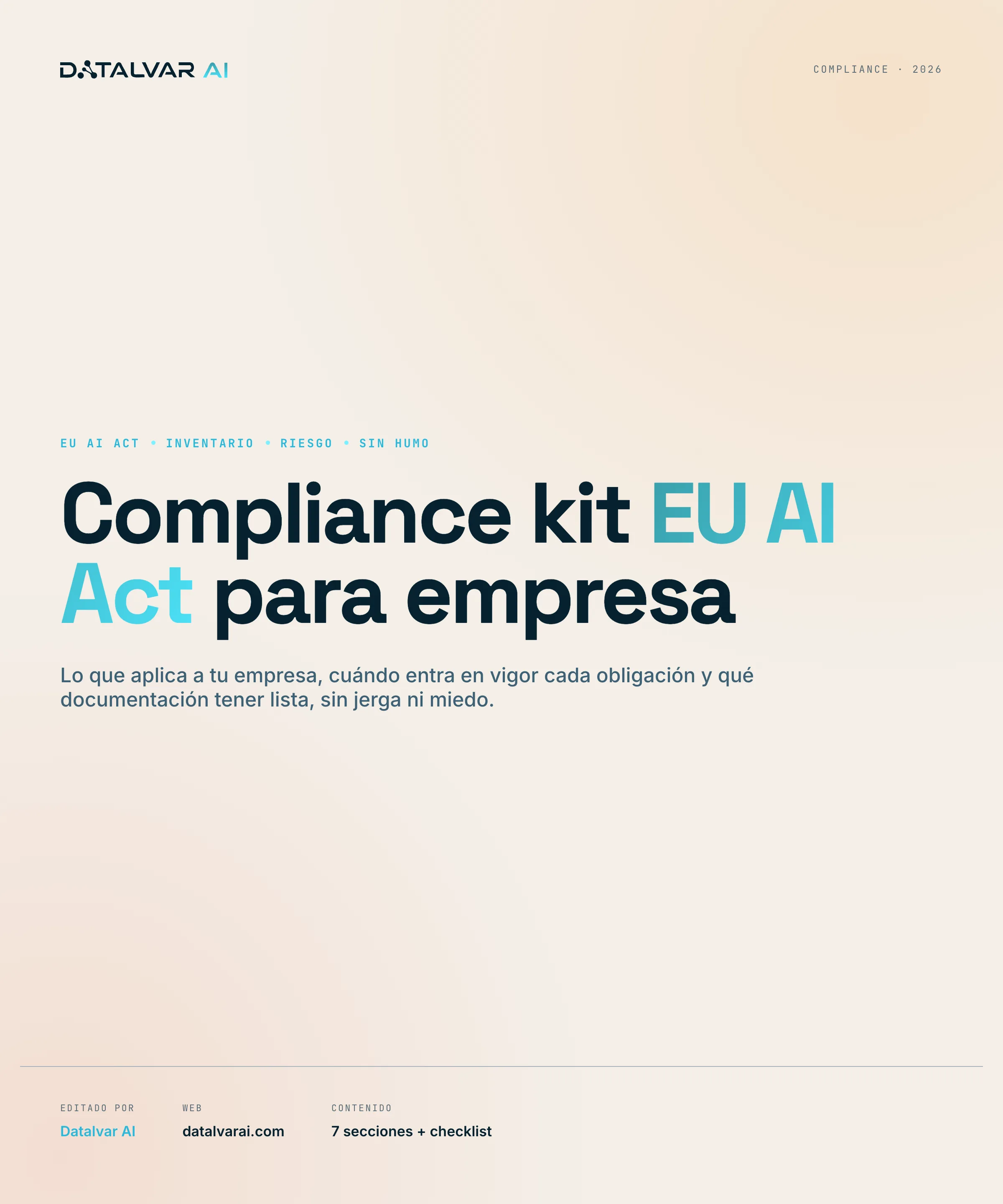 Portada de la guía Datalvar AI: Compliance kit EU AI Act para empresa: checklist + plantilla de registro